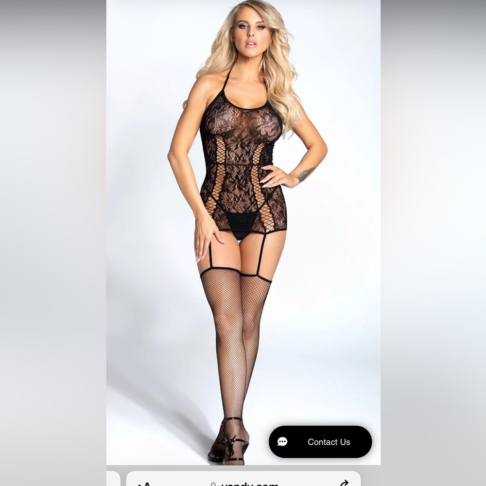 Body stocking with attached garters - Picture 3 of 5